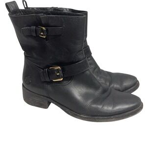 Tory Burch Boots Womens Size 8.5 Black Leather Ankle Biker Buckle Booties